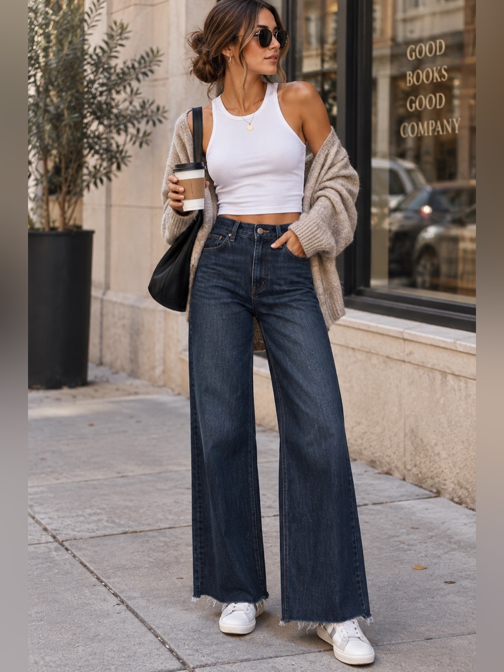 OAT New York High Rise Wide Leg Jeans Dark Wash Raw Hem 2 / 26